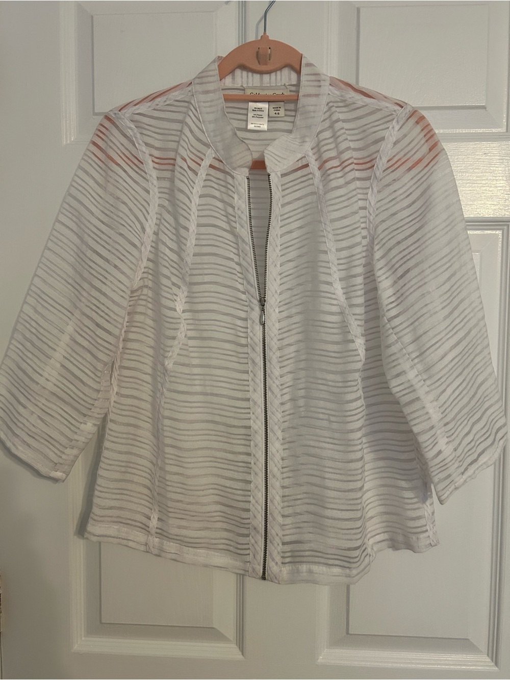 Coldwater Creek Sheer White Striped Zip Jacket Size 4 - 6